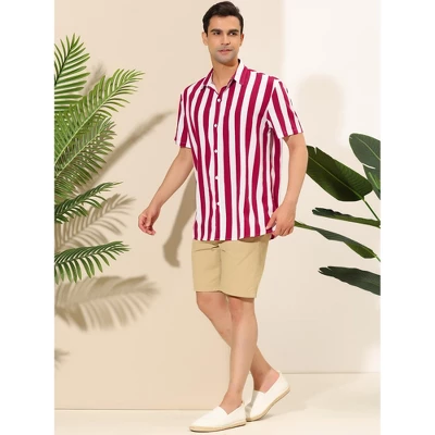 Lars Amadeus Men's Stripe Shirt Short Sleeved Color Block Button Down Beach Shirt 3 Lars Amadeus Men's Stripe Shirt Short Sleeved Color Block Button Down Beach Shirt - Image 3