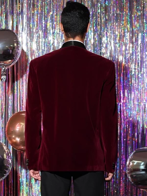 Lars Amadeus Men's Slim Fit One Button Shawl Lapel Wedding Tuxedo Velvet Blazer 2 Lars Amadeus Men's Slim Fit One Button Shawl Lapel Wedding Tuxedo Velvet Blazer - Image 2