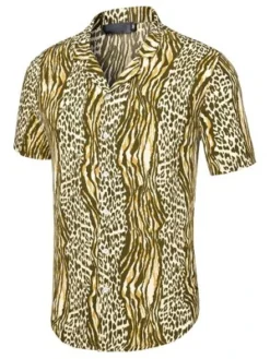 Lars Amadeus Men's Leopard Printed Disco Shirts Camp Collar Short Sleeves Button Down Summer Shirt -Refrigiwear Sale Shop GUEST aa209758 7e1a 4948 a046 f14f556b5336