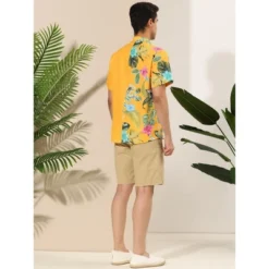 Lars Amadeus Men's Hawaiian Shirt Short Sleeves Summer Patchwork Floral Leaf Shirts -Refrigiwear Sale Shop GUEST aa21173b 4be1 427a a097 e56e78f243a9