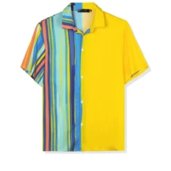 Lars Amadeus Men's Irregular Geometric Color Block Patchwork Button Down Short Sleeve Striped Shirts -Refrigiwear Sale Shop GUEST abb3cca2 770d 4ff0 b72a 5b516eee28ed