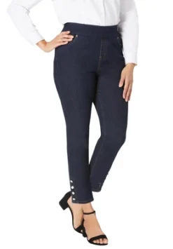 Jessica London Women’s Plus Size Comfort Waist Side Button Ankle Jean