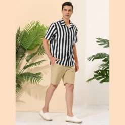 Lars Amadeus Men's Summer Vertical Striped Shirt Short Sleeves Button Up Color Block Stripe Shirt -Refrigiwear Sale Shop GUEST b2a36394 aa48 423d 9150 dfc27d95906f