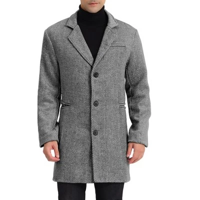 Lars Amadeus Men's Regular Fit Notched Lapel Single Breasted Herringbone Overcoat 6 Lars Amadeus Men's Regular Fit Notched Lapel Single Breasted Herringbone Overcoat - Image 6