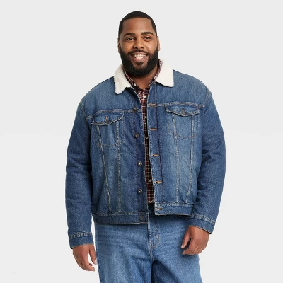 Men's Faux Shearling Lined Denim Trucker Jacket - Goodfellow & Co™ Blue 4 Men's Faux Shearling Lined Denim Trucker Jacket - Goodfellow & Co™ Blue - Image 4