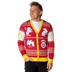 Harry Potter Men's Hogwarts Houses Ugly Christmas Sweater Cardigan -Refrigiwear Sale Shop GUEST b957057a 4371 49b8 9b2f b601c1a95781