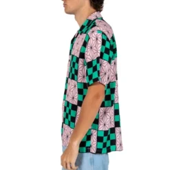 Demon Slayer Tanjiro Nezuko Toss Print Short Sleeve Button Down Men's Woven Top