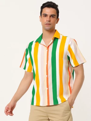 Lars Amadeus Men's Vertical Striped Shirt Short Sleeve Button Down Summer Color Block Hawaiian Beach Striped Shirts 2 Lars Amadeus Men's Vertical Striped Shirt Short Sleeve Button Down Summer Color Block Hawaiian Beach Striped Shirts - Image 2