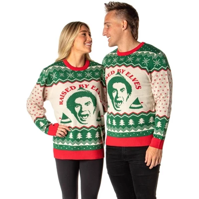 ELF The Movie Men's Raised By Elves Ugly Christmas Sweater Knit Pullover 2 ELF The Movie Men's Raised By Elves Ugly Christmas Sweater Knit Pullover - Image 2