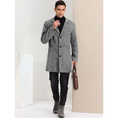 Lars Amadeus Men's Regular Fit Notched Lapel Single Breasted Herringbone Overcoat 2 Lars Amadeus Men's Regular Fit Notched Lapel Single Breasted Herringbone Overcoat - Image 2