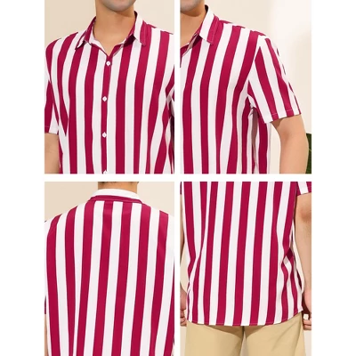 Lars Amadeus Men's Stripe Shirt Short Sleeved Color Block Button Down Beach Shirt 5 Lars Amadeus Men's Stripe Shirt Short Sleeved Color Block Button Down Beach Shirt - Image 5