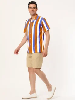 Lars Amadeus Men's Summer Stripe Printed Regular Fit Short Sleeves Button Closure Color Block Shirts -Refrigiwear Sale Shop GUEST c9de66c5 4bc3 43fe 8866 669c63952117