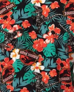 Jurassic Park Men's Velociraptor Dinosaur Floral Hawaiian Button Up Shirt