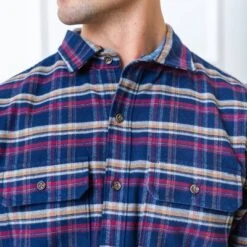Hope & Henry Mens' Long Sleeve Flannel Double Pocket Button Down Shirt