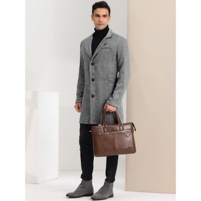 Lars Amadeus Men's Regular Fit Notched Lapel Single Breasted Herringbone Overcoat 3 Lars Amadeus Men's Regular Fit Notched Lapel Single Breasted Herringbone Overcoat - Image 3