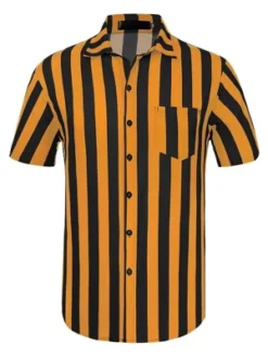 Lars Amadeus Men's Summer Vertical Striped Shirt Short Sleeves Button Up Color Block Stripe Shirt -Refrigiwear Sale Shop GUEST d601ee39 2677 40ce b62f 172c836e89ee