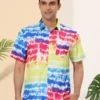 Lars Amadeus Men's Tie-dye Color Block Button Down Hawaiian Short Sleeve Striped Shirts