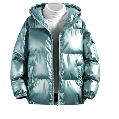 Lars Amadeus Men's Full Zip Heavyweight Quilting Shiny Metallic Hooded Puffer Jacket 7 Lars Amadeus Men's Full Zip Heavyweight Quilting Shiny Metallic Hooded Puffer Jacket - Image 7