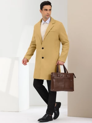 Lars Amadeus Men's Single Breasted Lapel Collar Mid-Length Solid Overcoat 3 Lars Amadeus Men's Single Breasted Lapel Collar Mid-Length Solid Overcoat - Image 3