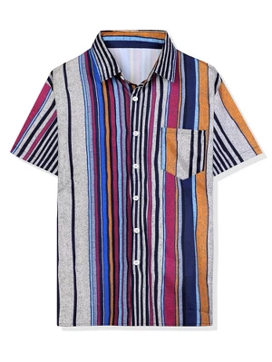Lars Amadeus Men's Casual Summer Beach Short Sleeves Button Down Striped Shirt 7 Lars Amadeus Men's Casual Summer Beach Short Sleeves Button Down Striped Shirt - Image 7