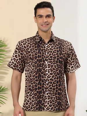 Lars Amadeus Men's Casual Summer Animal Leopard Printed Short Sleeves Button Shirts 1 Lars Amadeus Men's Casual Summer Animal Leopard Printed Short Sleeves Button Shirts