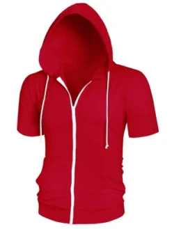 Lars Amadeus Men's Hoodies Solid Color Zip Up Short Sleeve Jackets With Hood -Refrigiwear Sale Shop GUEST e685fa78 2719 41f1 b508 c565c01be4e6