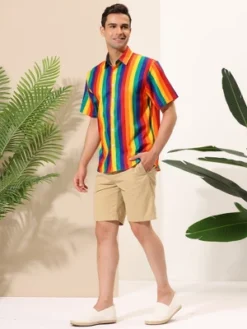 Lars Amadeus Men's Summer Rainbow Stripe Print Short Sleeve Button Down Shirts 10 Lars Amadeus Men's Summer Rainbow Stripe Print Short Sleeve Button Down Shirts -Refrigiwear Sale Shop GUEST e917d046 cd24 41ba 8cae cd6d699072a7