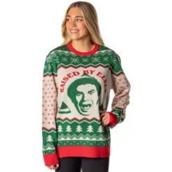 ELF The Movie Men's Raised By Elves Ugly Christmas Sweater Knit Pullover 8 ELF The Movie Men's Raised By Elves Ugly Christmas Sweater Knit Pullover -Refrigiwear Sale Shop GUEST e9984d36 2395 4c89 8a52 cacf443fbca2