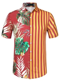 Lars Amadeus Men's Summer Button Down Hawaiian Tropical Floral Leaf Striped Patchwork Shirts -Refrigiwear Sale Shop GUEST ebae4636 1251 4891 9026 6b56d6daca54