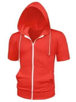 Lars Amadeus Men's Hoodies Solid Color Zip Up Short Sleeve Jackets With Hood -Refrigiwear Sale Shop GUEST f0818303 79ad 4732 897c 15215ddd3012