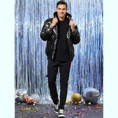 Lars Amadeus Men's Full Zip Heavyweight Quilting Shiny Metallic Hooded Puffer Jacket 2 Lars Amadeus Men's Full Zip Heavyweight Quilting Shiny Metallic Hooded Puffer Jacket - Image 2