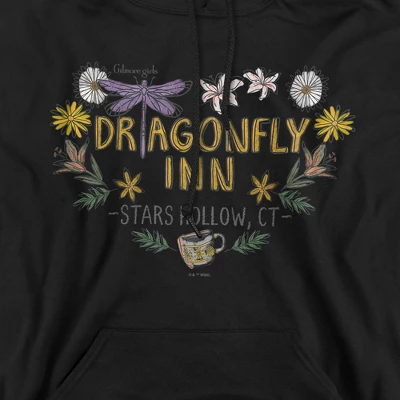 Men's Gilmore Girls Dragon Fly Inn Chalk Floral Heart Pull-Over Hoodie, Black, Large 1 Men's Gilmore Girls Dragon Fly Inn Chalk Floral Heart Pull-Over Hoodie, Black, Large