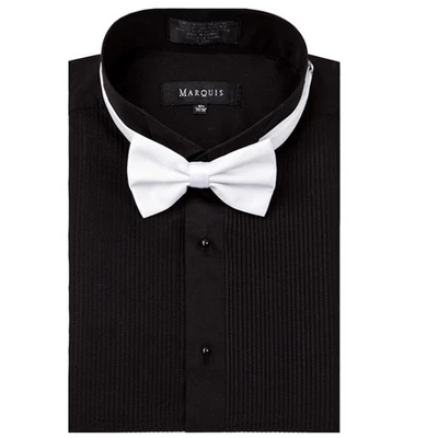 Marquis Wing Tip Collar Regular Fit Tuxedo Dress Shirt With Bow Tie 4 Marquis Wing Tip Collar Regular Fit Tuxedo Dress Shirt With Bow Tie - Image 4