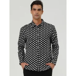 Lars Amadeus Men's Shirts Polka Dots Long Sleeve Slim Fit Printed Dress Button Down Shirt