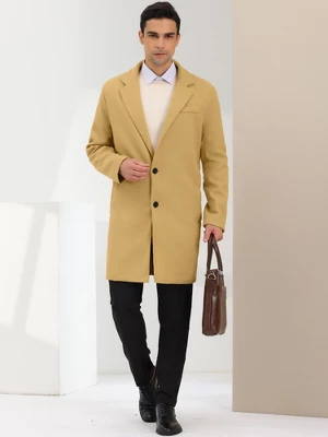 Lars Amadeus Men's Single Breasted Lapel Collar Mid-Length Solid Overcoat 2 Lars Amadeus Men's Single Breasted Lapel Collar Mid-Length Solid Overcoat - Image 2