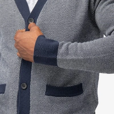 X RAY Men's Herringbone Cardigan Sweater 4 X RAY Men's Herringbone Cardigan Sweater - Image 4